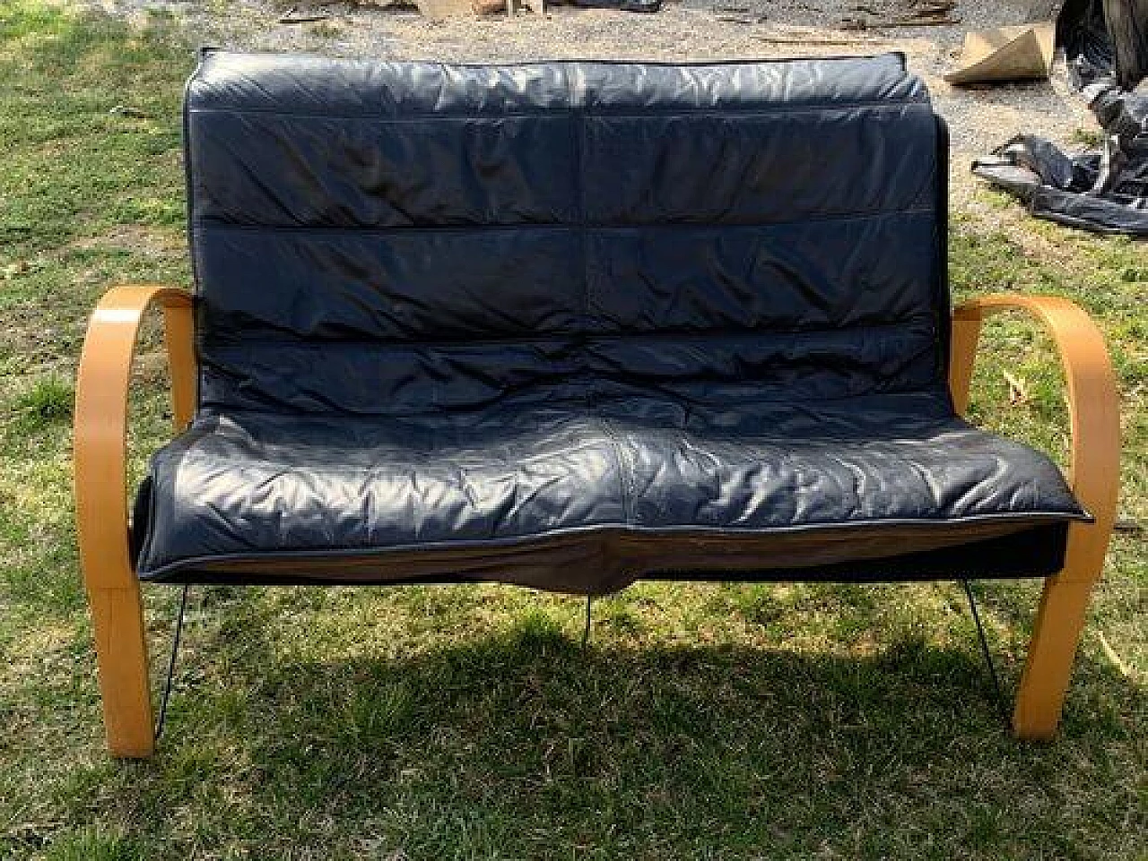 Wood and leather sofa by Tord Bjorklund for Ikea, 1980s 5