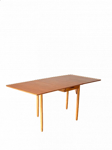 Scandinavian teak and birch extendable table, 1960s
