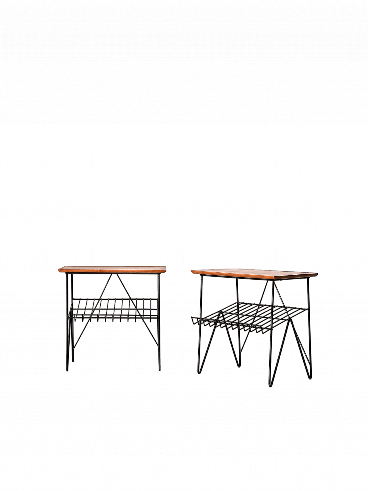Pair of Swedish black metal and teak coffee tables, 1960s 11