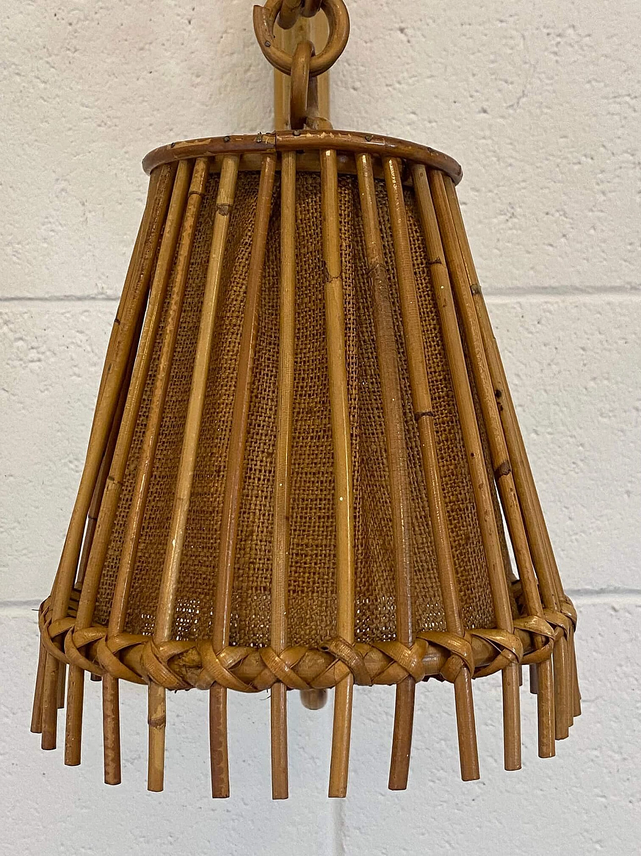 Pair of bamboo and jute wall sconces, 1970s 2