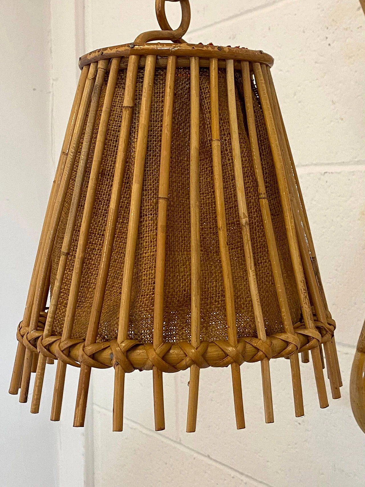 Pair of bamboo and jute wall sconces, 1970s 8