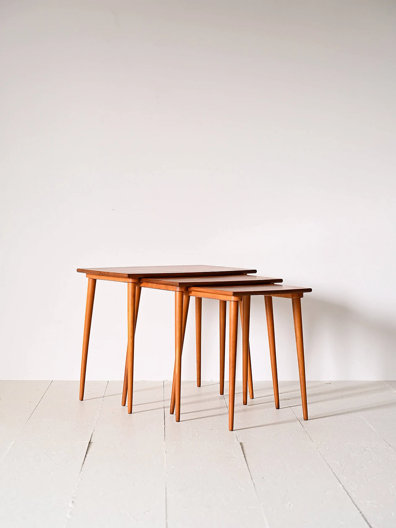 3 Scandinavian nesting tables in teak and oak, 1960s 1
