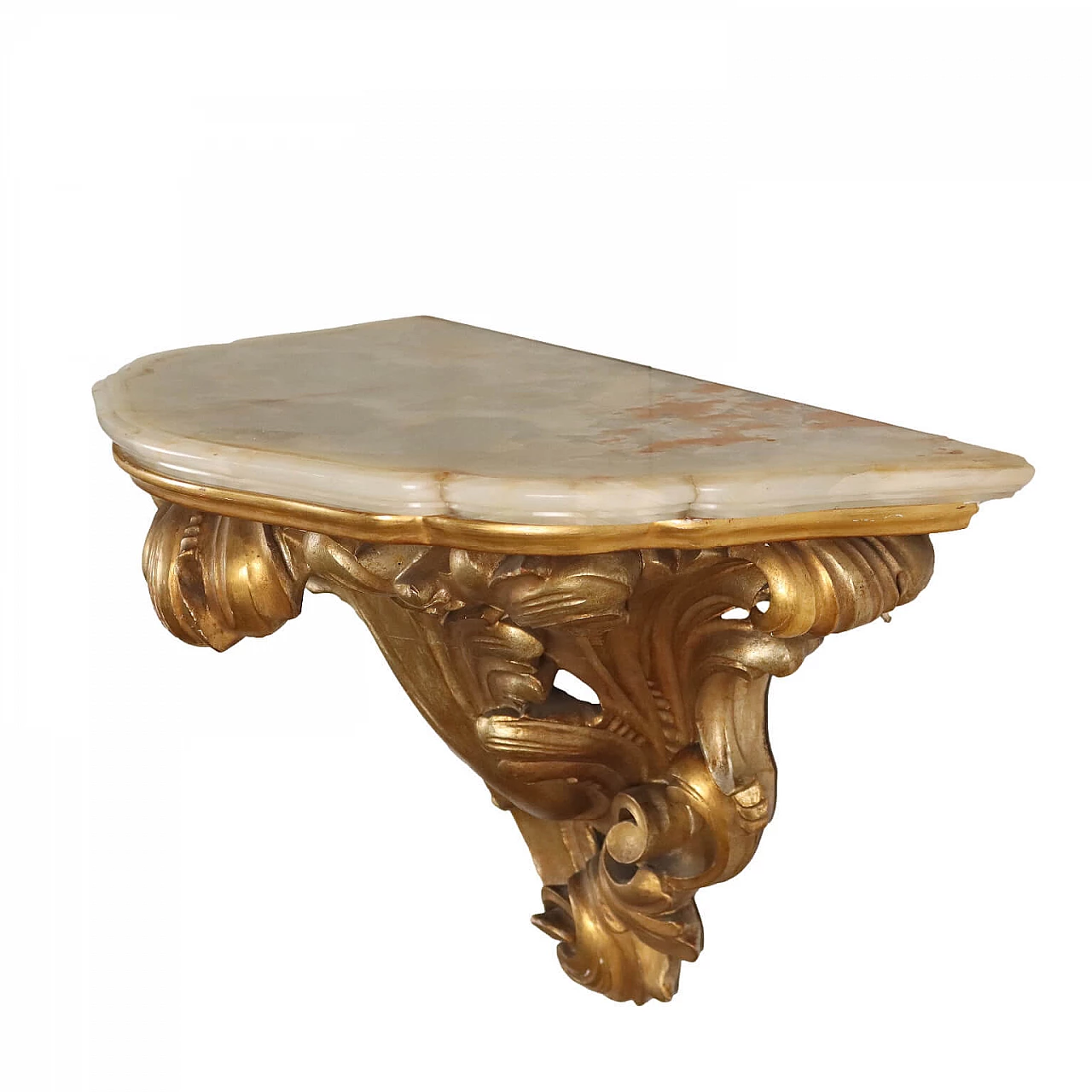 Carved and gilded wood wall console with onyx top 1