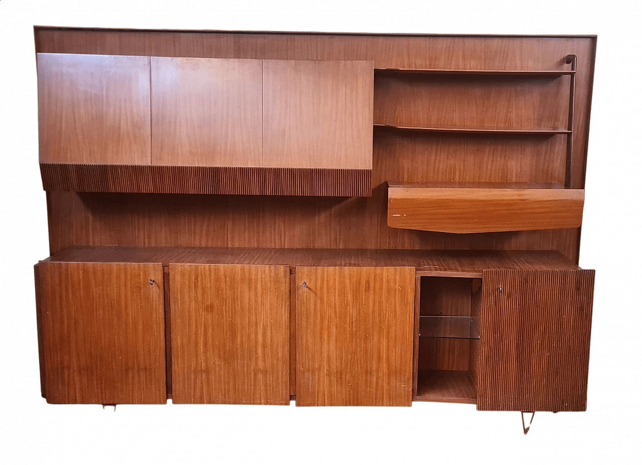 Rosewood and maple wall unit with grisaille details, 1950s 10