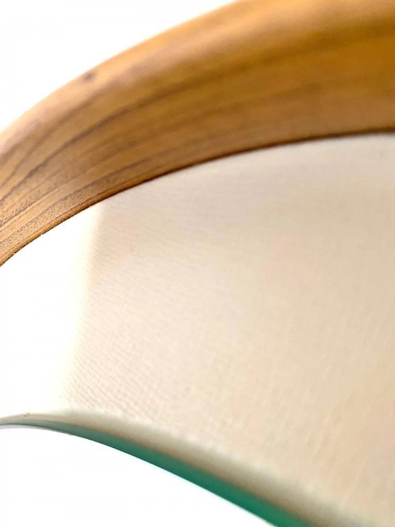 Specchio rotondo con struttura in legno ed ecopelle, anni '60 3