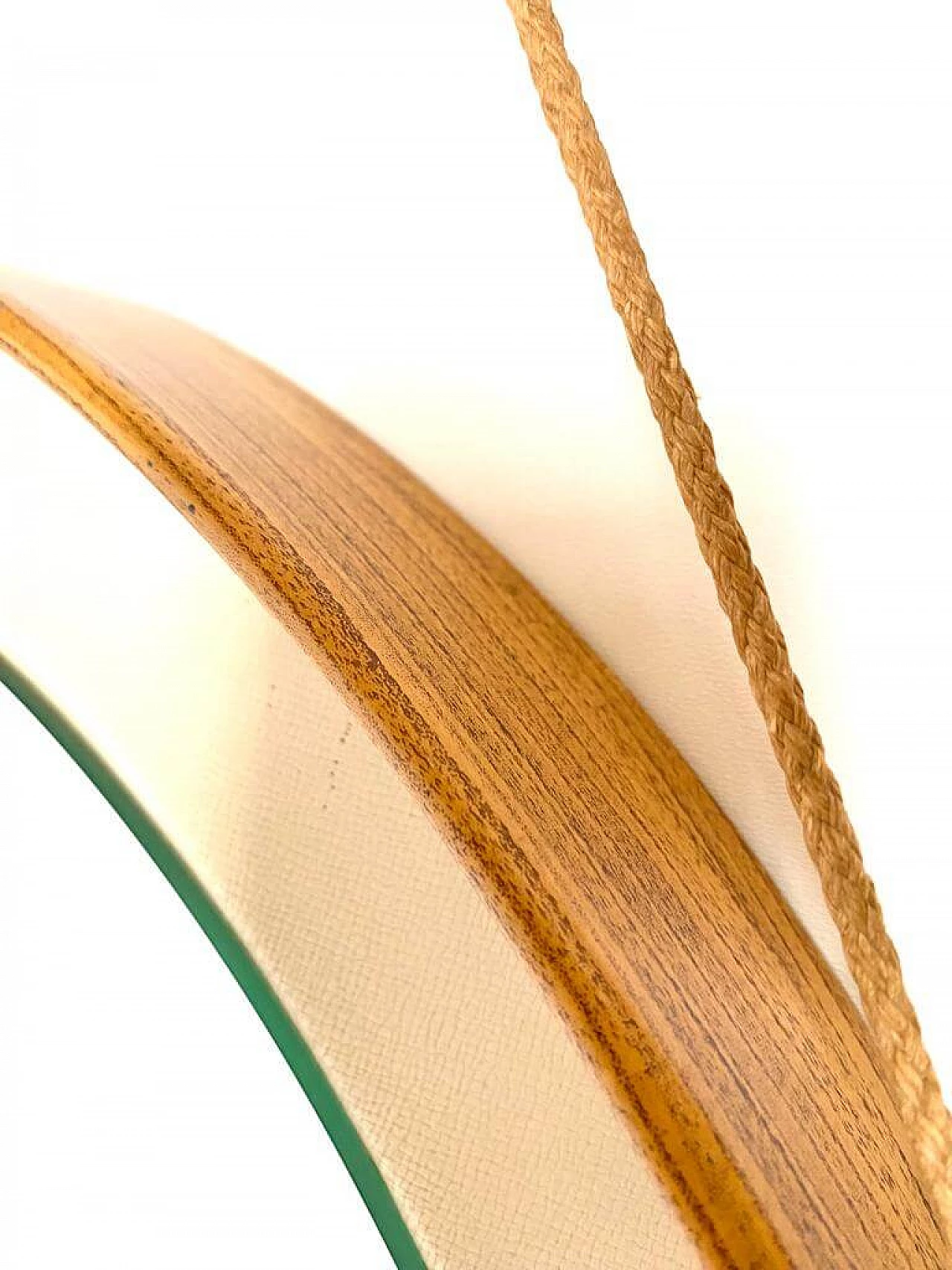 Specchio rotondo con struttura in legno ed ecopelle, anni '60 5