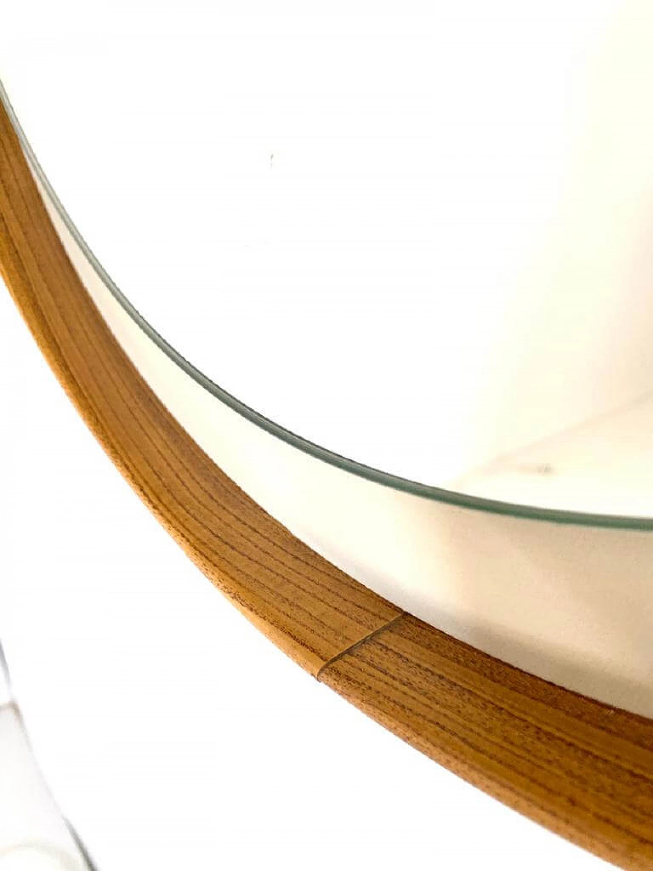 Round mirror with wood and faux leather frame, 1960s 6