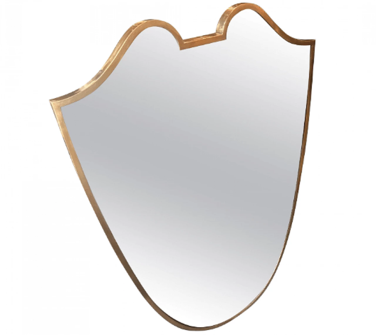 Specchio da parete a scudo in ottone nello stile di Gio Ponti, anni '50 1