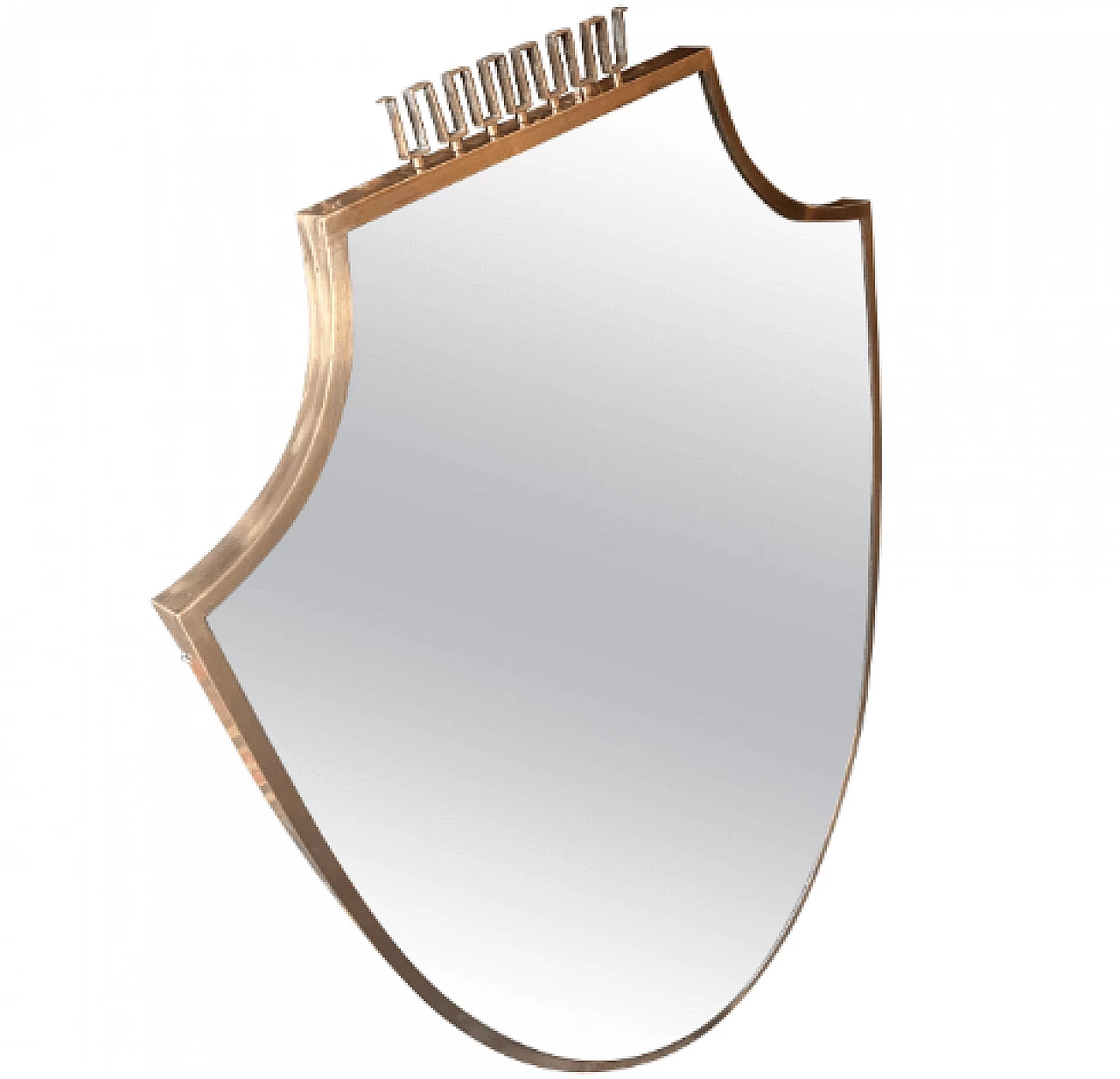 Specchio a scudo in ottone con greca nello stile di Gio Ponti, anni '50 1