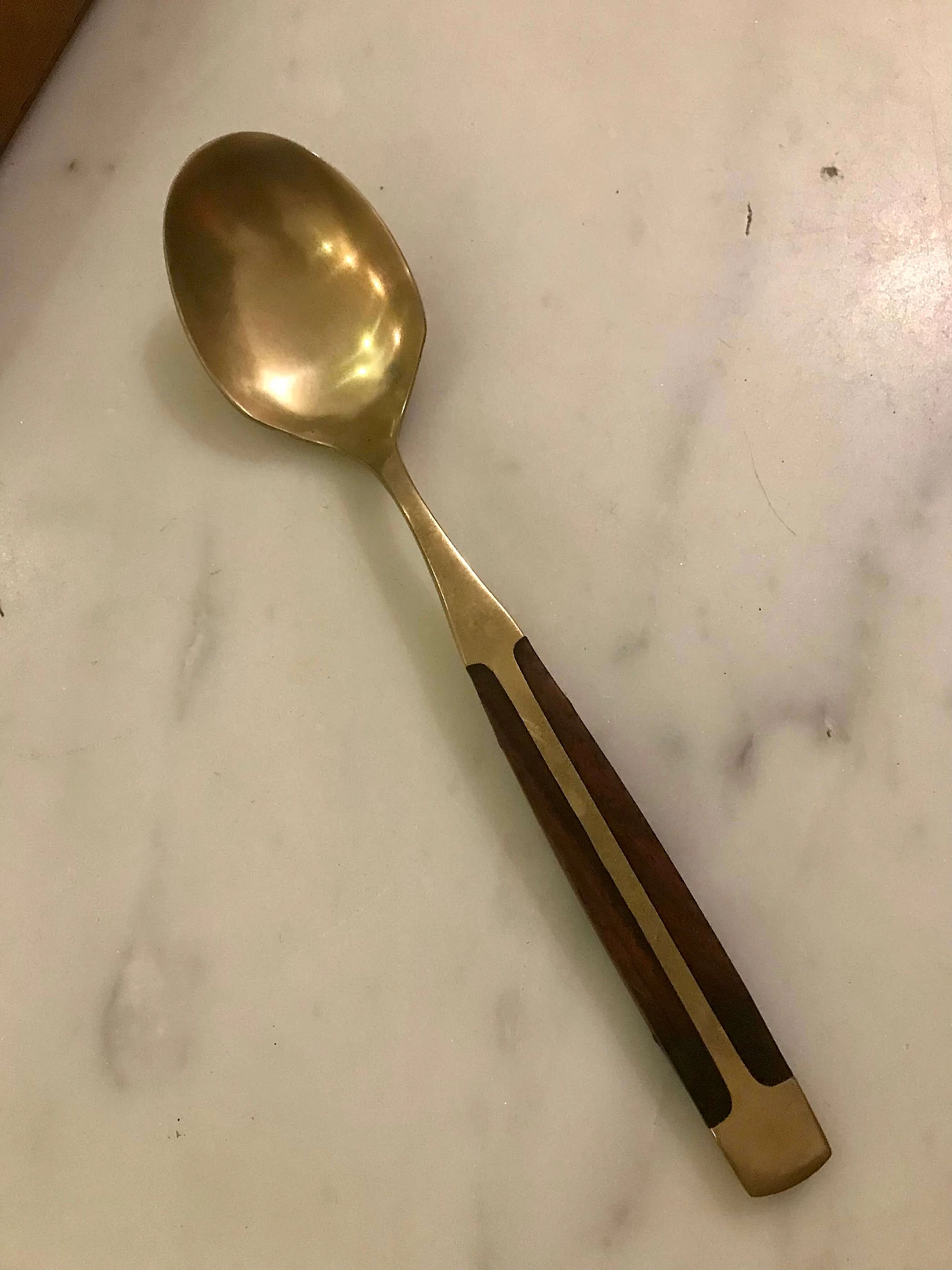 Brass-plated steel and teak cutlery set in wooden case, 1950s 10