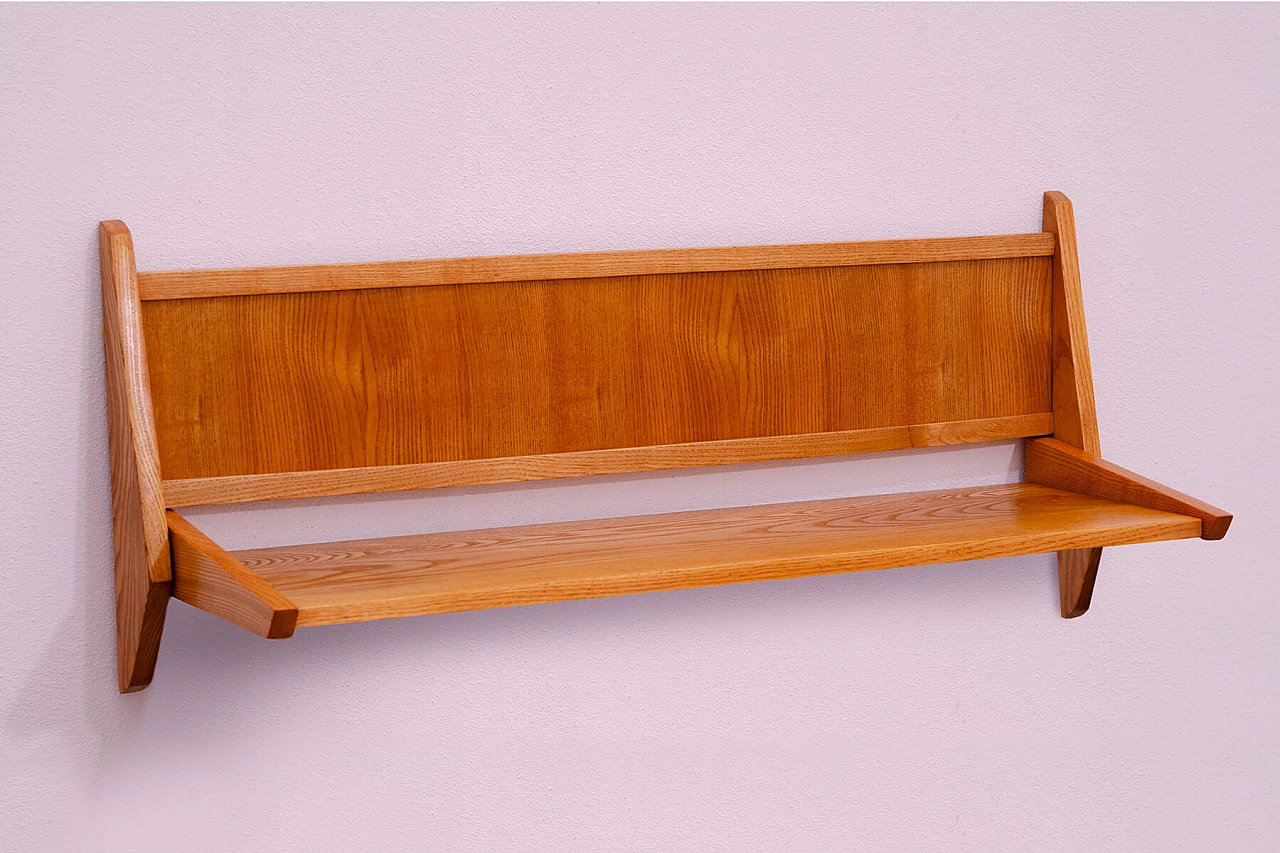 Wall beech wood shelf by Uluv, 1960s 3
