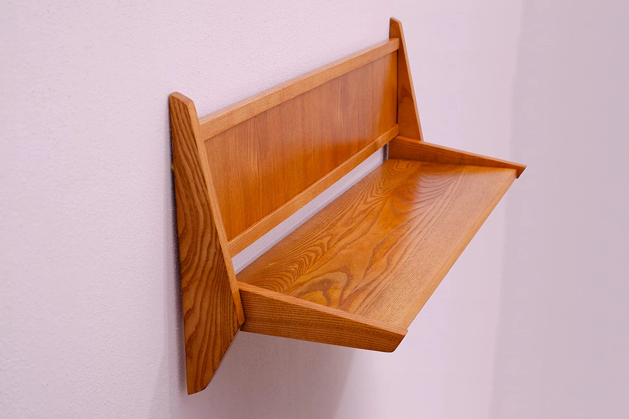 Wall beech wood shelf by Uluv, 1960s 4