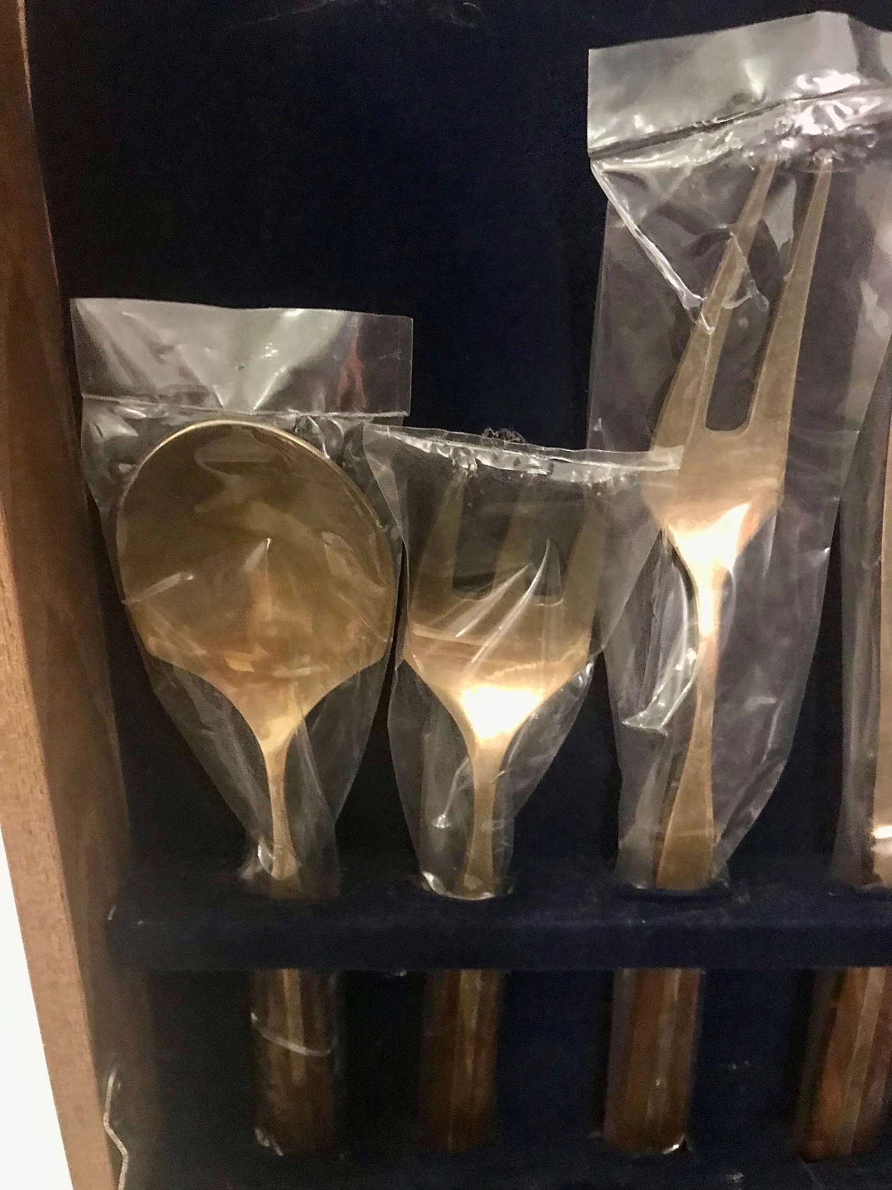 Brass-plated steel and teak cutlery set in wooden case, 1950s 20