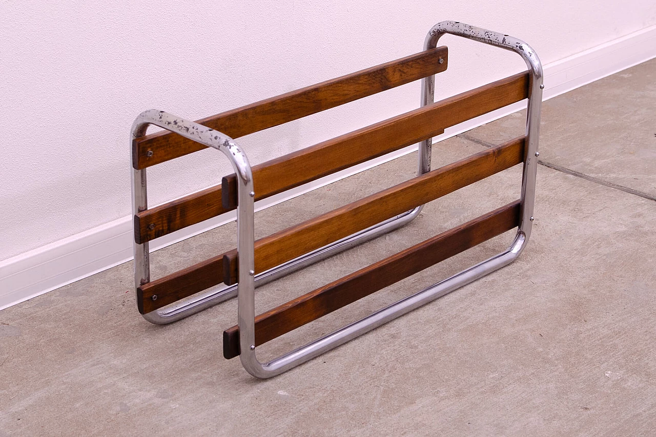 Bauhaus functionalist wall shelf in wood and chrome, 1930s 8