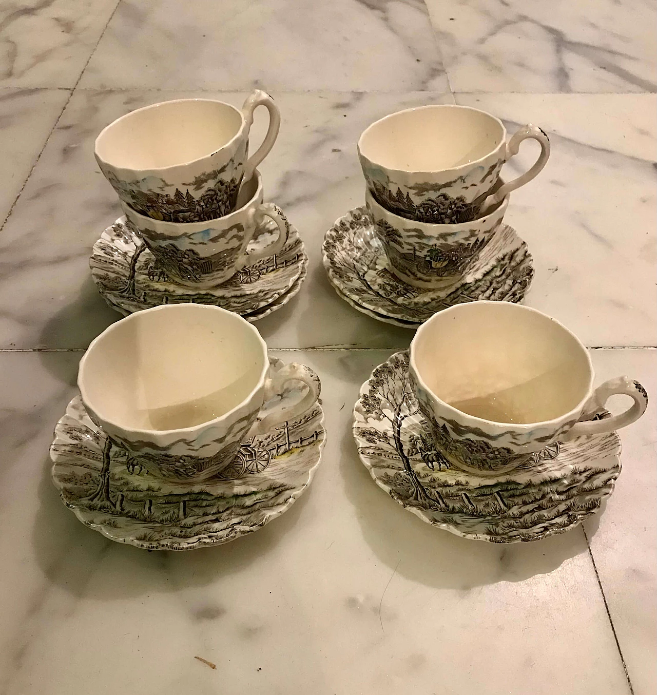 6 Tazze da tè con piattini di Myott Royal Mail, anni '50 10