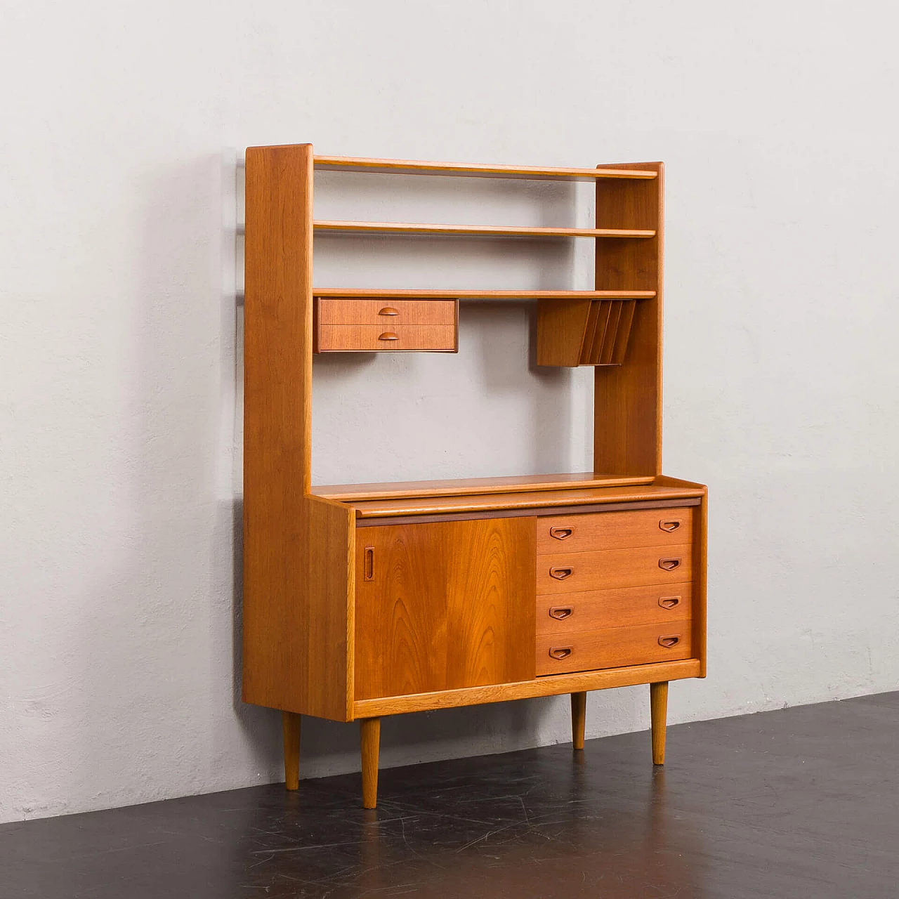 Libreria danese in teak con scrittoio estraibile, anni '60 6