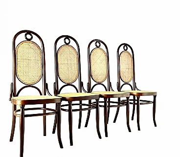 4 Long John 207 chairs in bent walnut by Thonet, 1970s