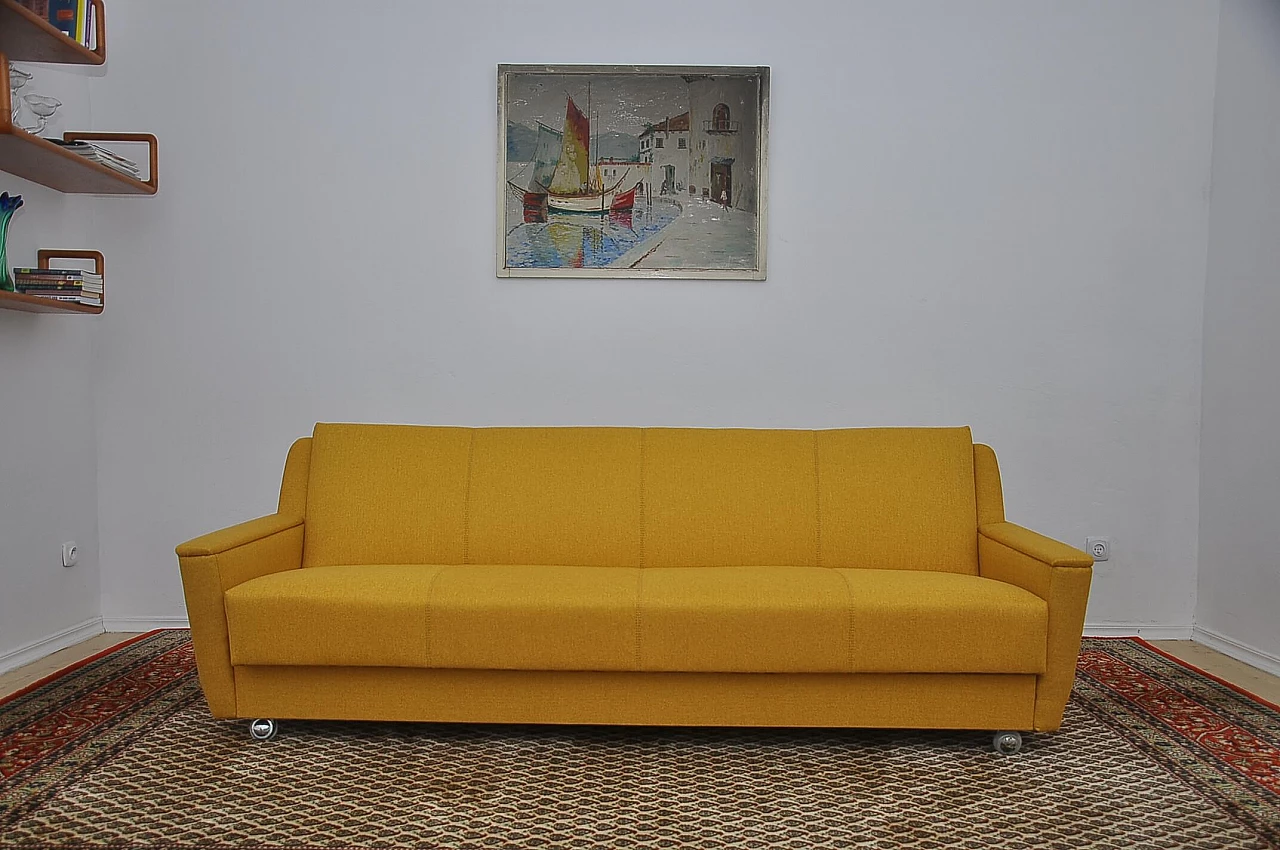 Sofa bed in mustard yellow fabric, 1970s 1
