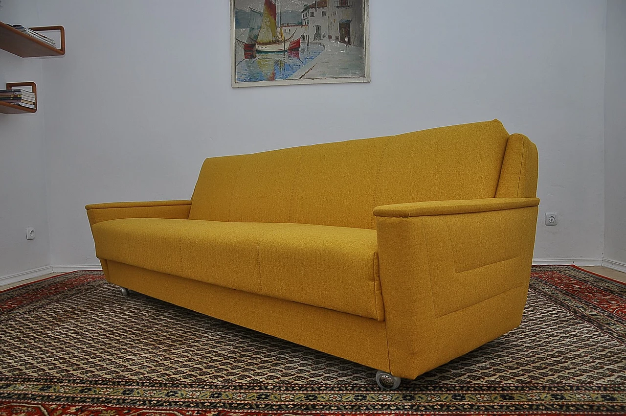 Sofa bed in mustard yellow fabric, 1970s 3