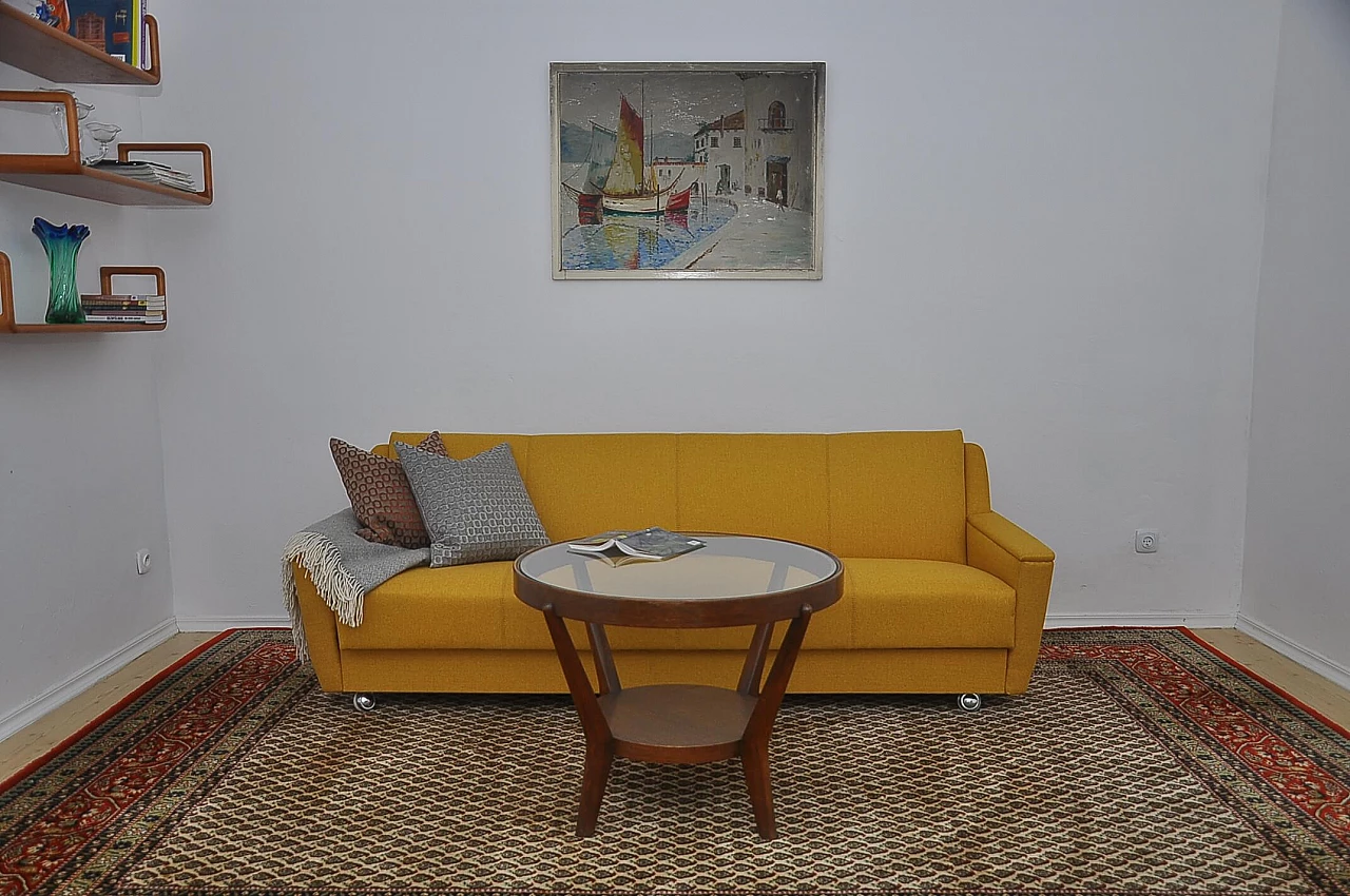 Sofa bed in mustard yellow fabric, 1970s 4