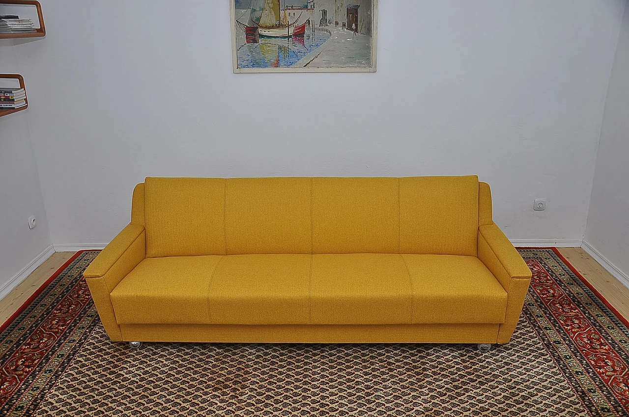Sofa bed in mustard yellow fabric, 1970s 6