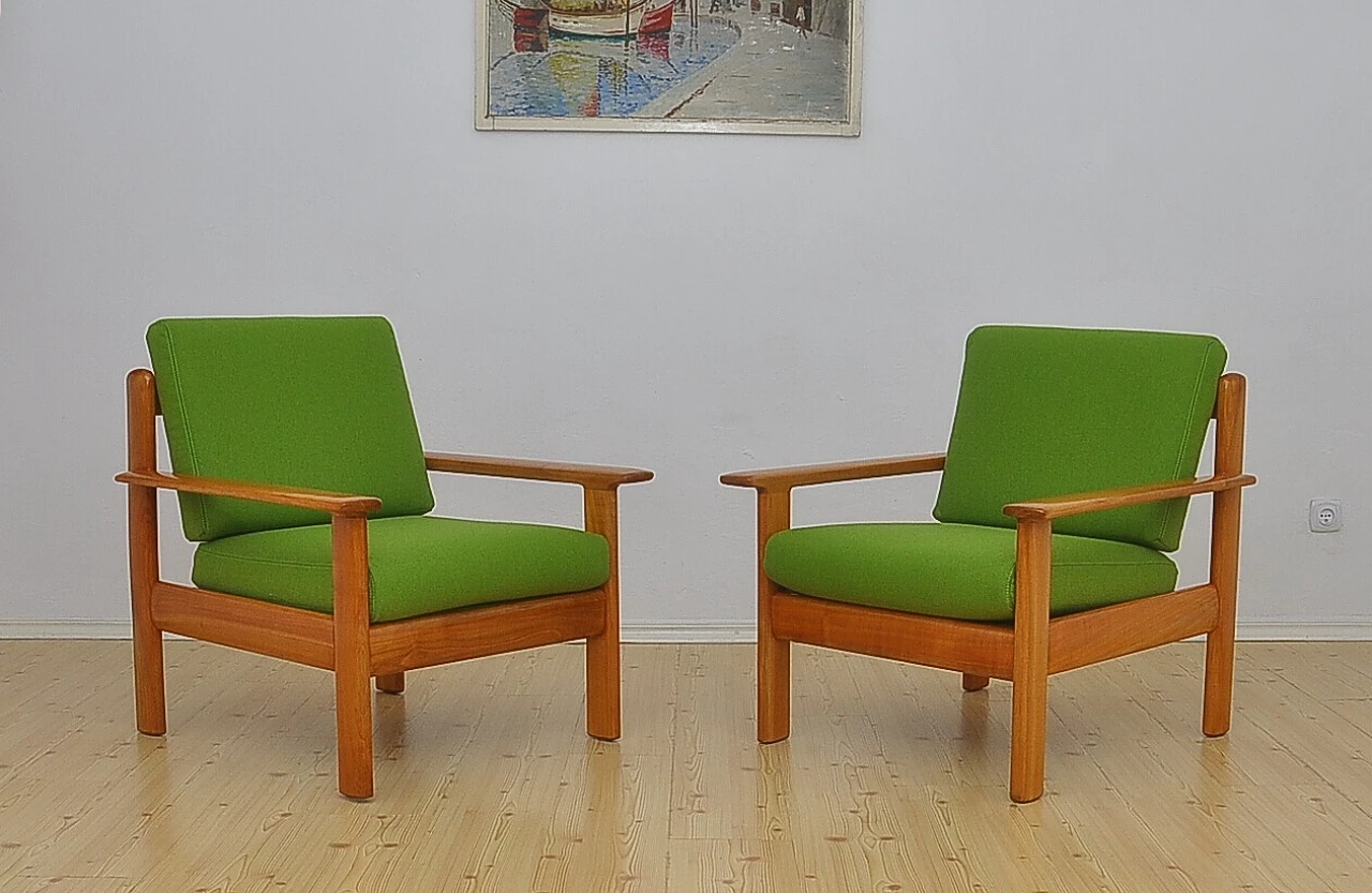 Pair of solid cherry wood armchairs by Knoll Antimott, 1960s 1