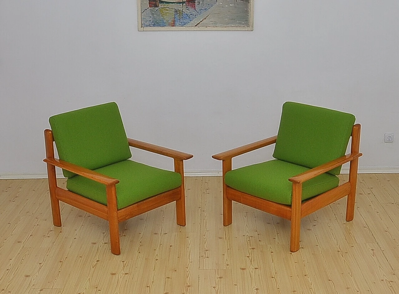 Pair of solid cherry wood armchairs by Knoll Antimott, 1960s 2