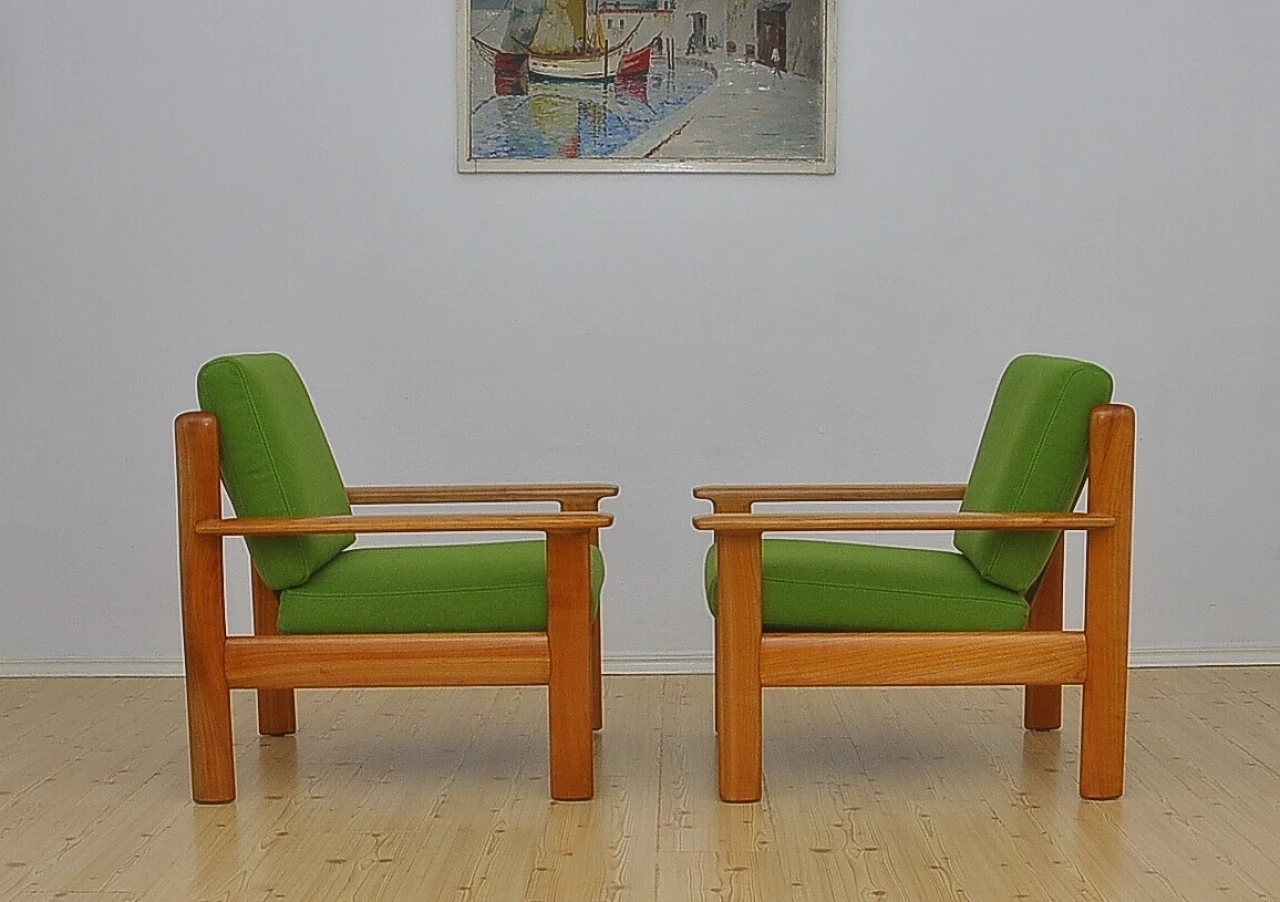 Pair of solid cherry wood armchairs by Knoll Antimott, 1960s 3