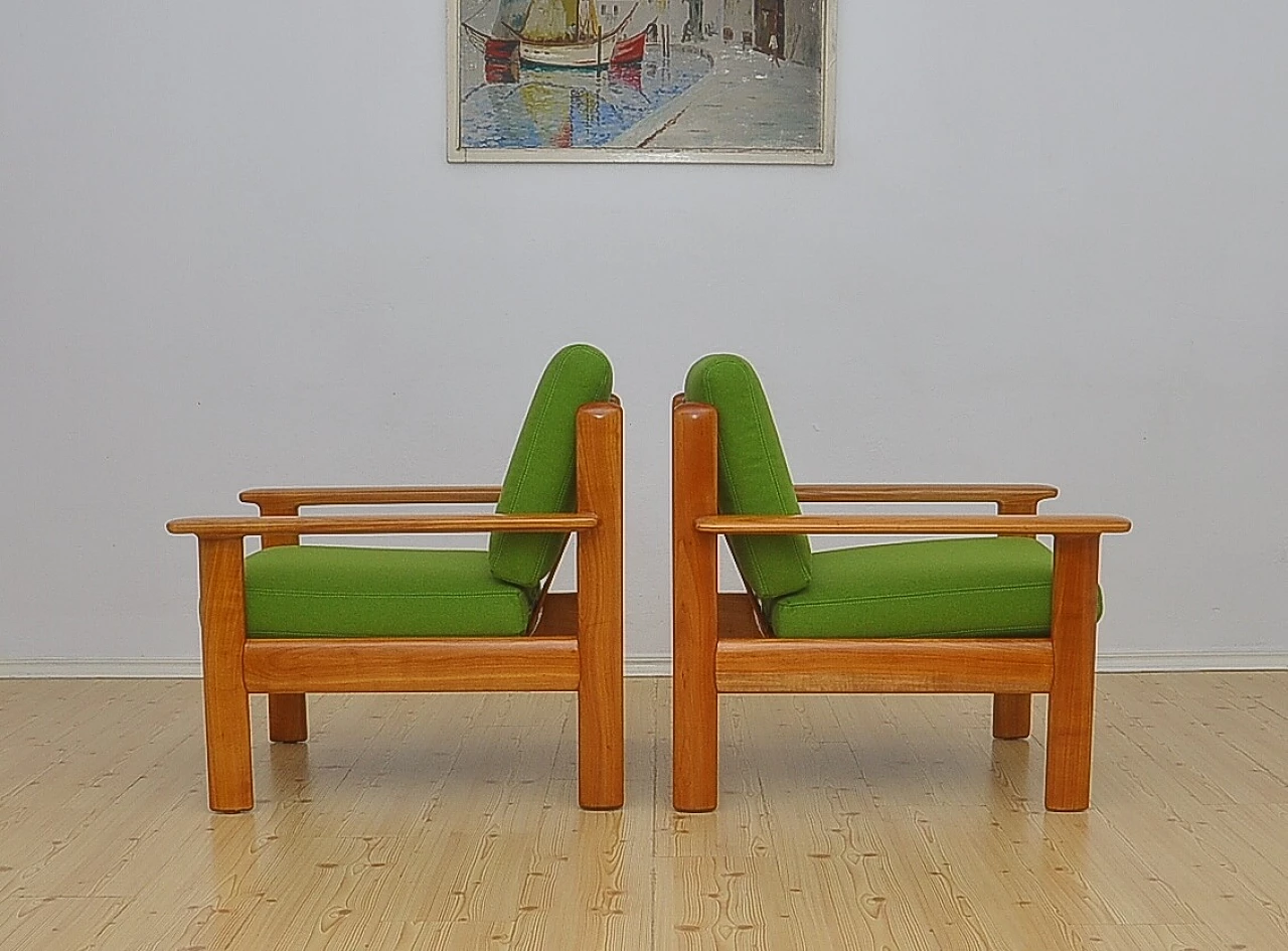 Pair of solid cherry wood armchairs by Knoll Antimott, 1960s 4