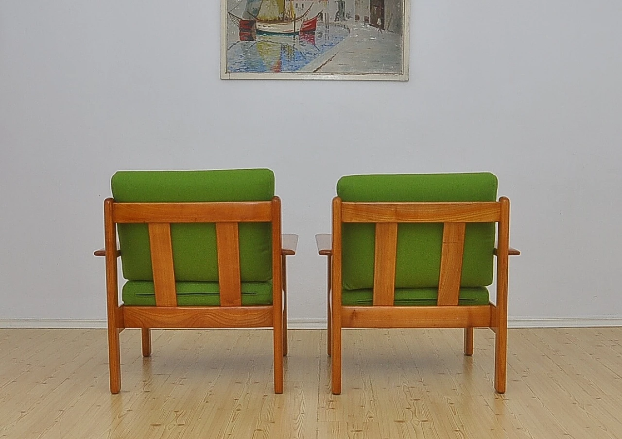 Pair of solid cherry wood armchairs by Knoll Antimott, 1960s 7