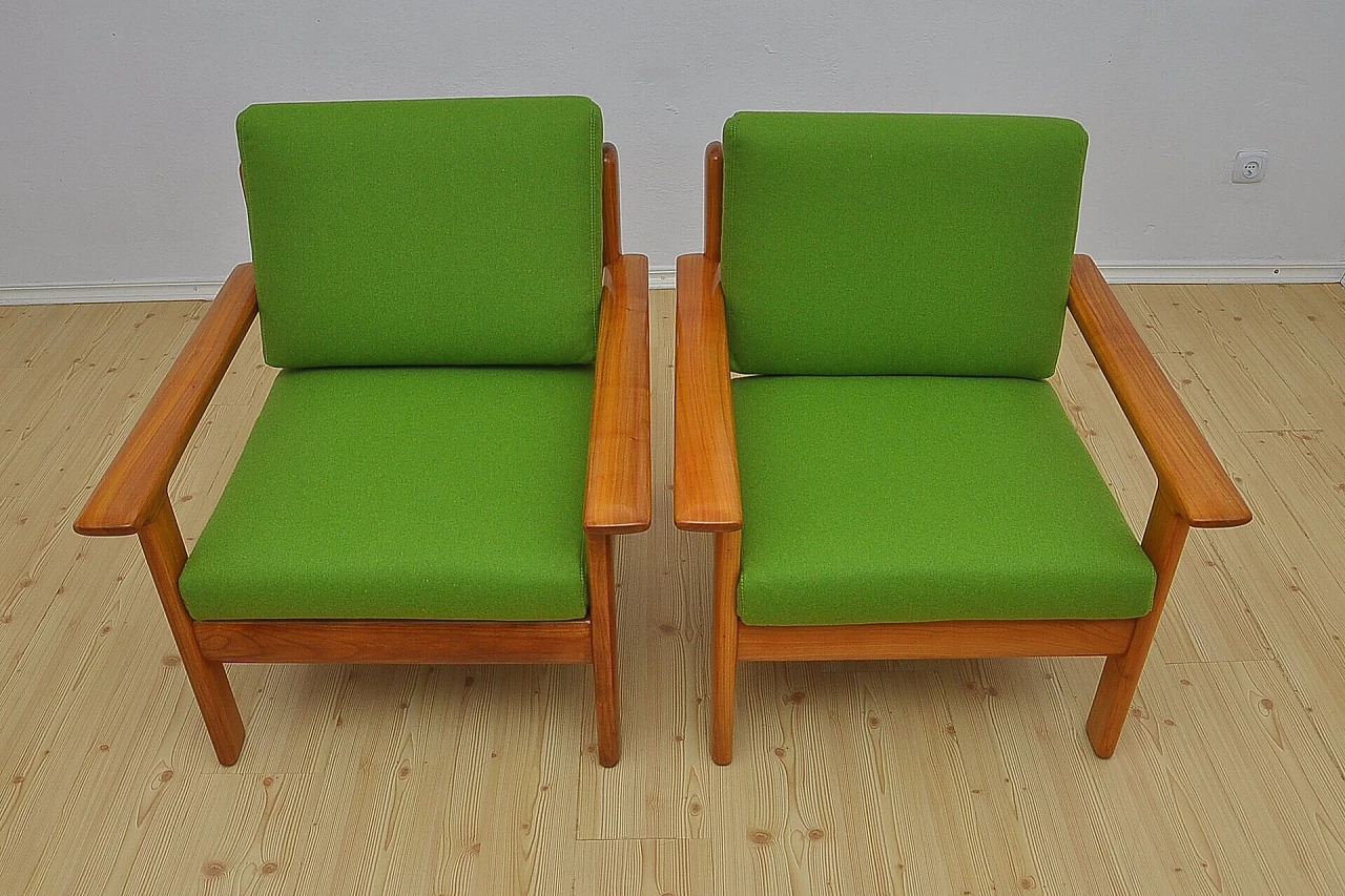 Pair of solid cherry wood armchairs by Knoll Antimott, 1960s 8