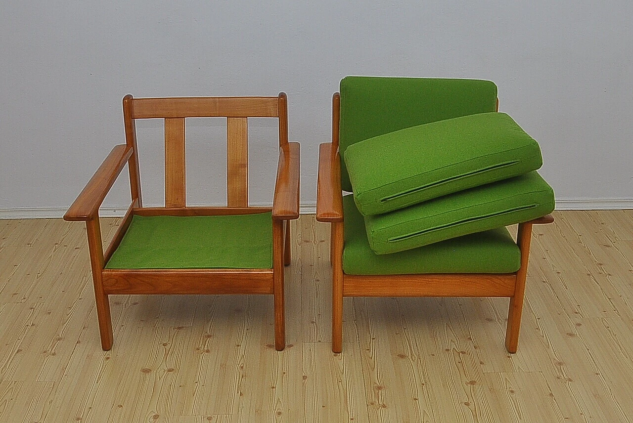 Pair of solid cherry wood armchairs by Knoll Antimott, 1960s 9