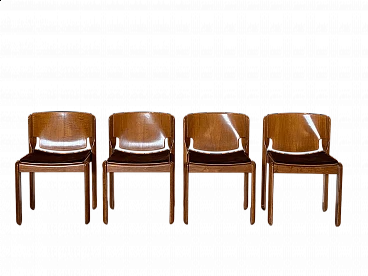 4 Chairs 122 in walnut by Vico Magistretti for Cassina, 1960s