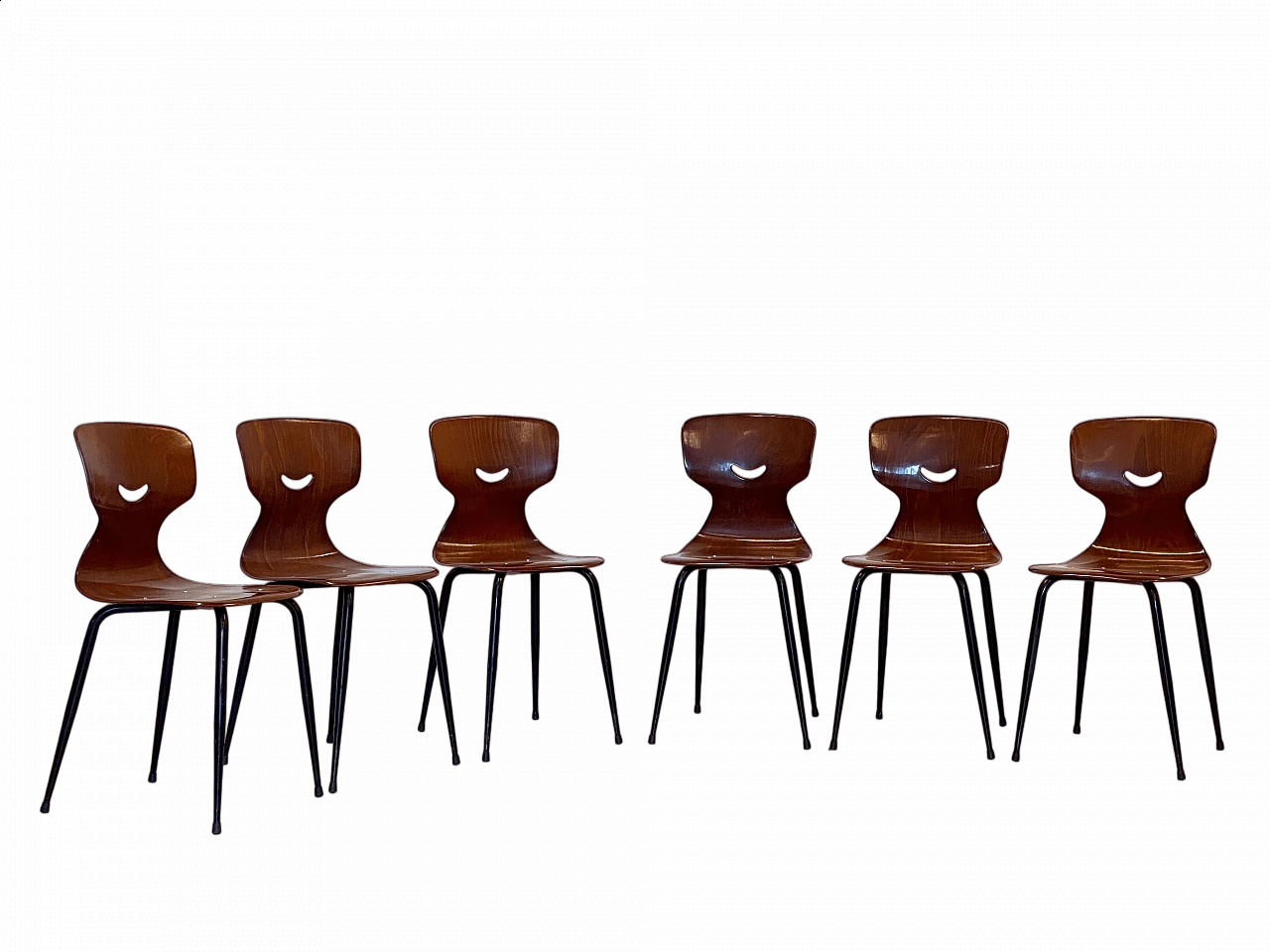 6 Pagholz chairs in curved plywood and metal, 1960s 12