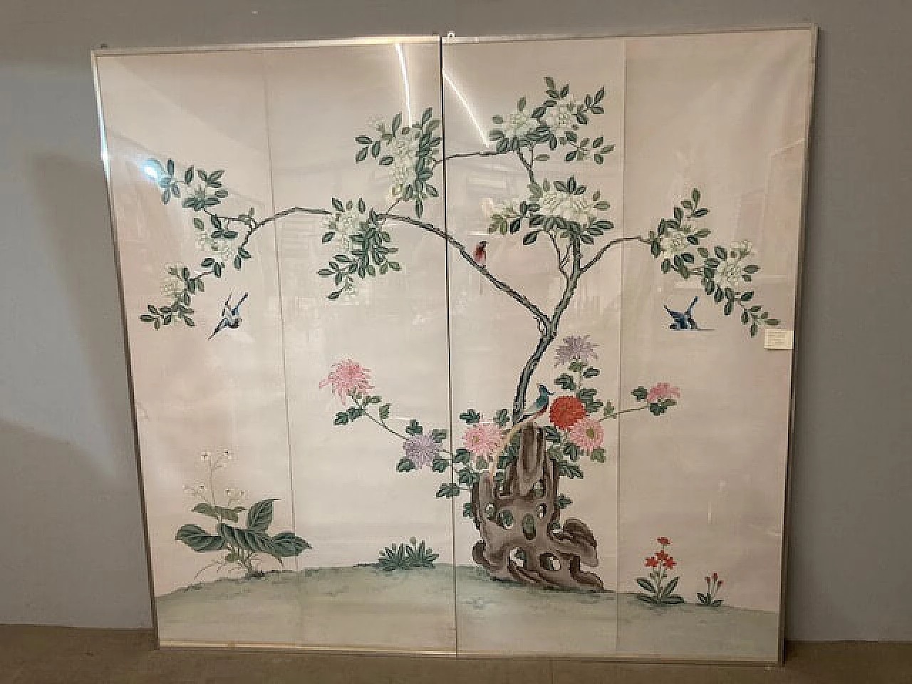 Coppia di pannelli cinesi dipinti ad acquarelli, '800 1