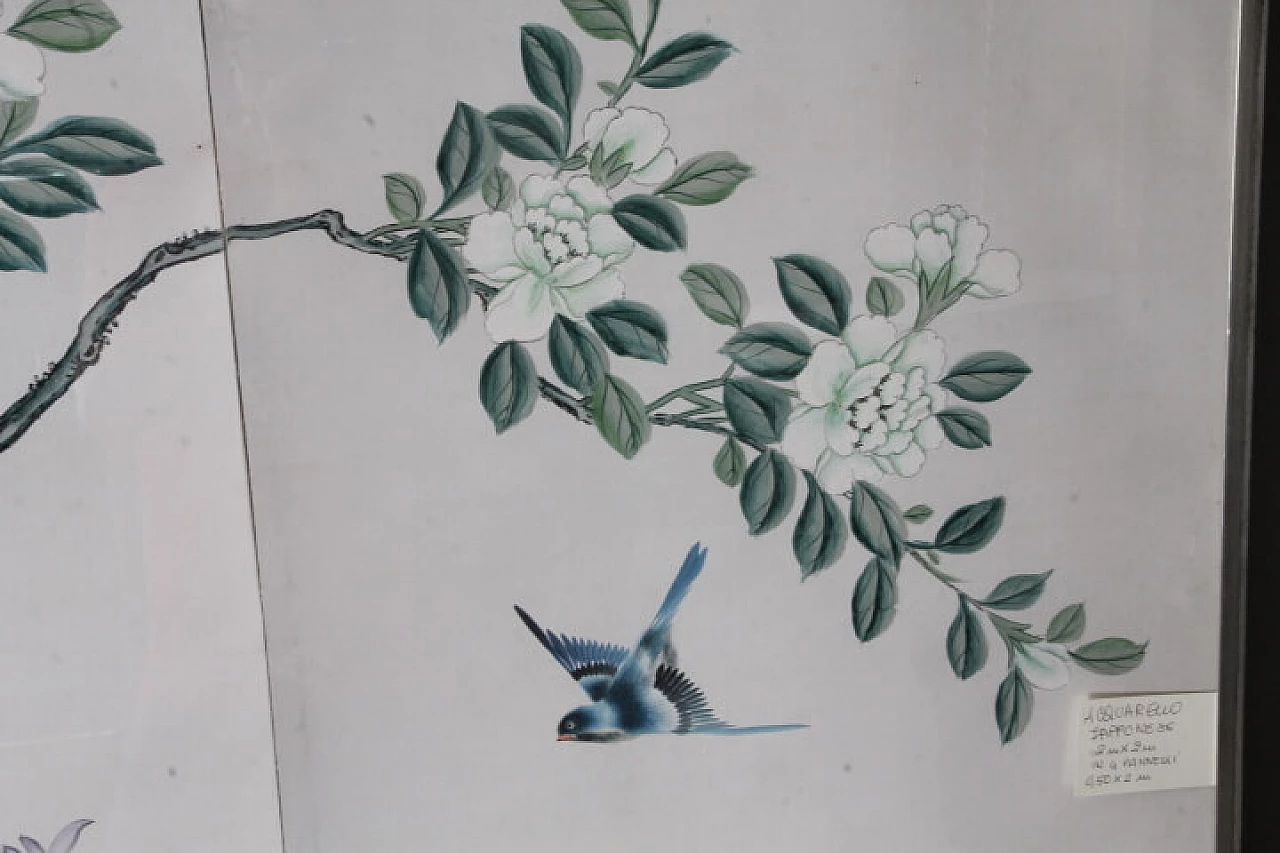 Coppia di pannelli cinesi dipinti ad acquarelli, '800 13