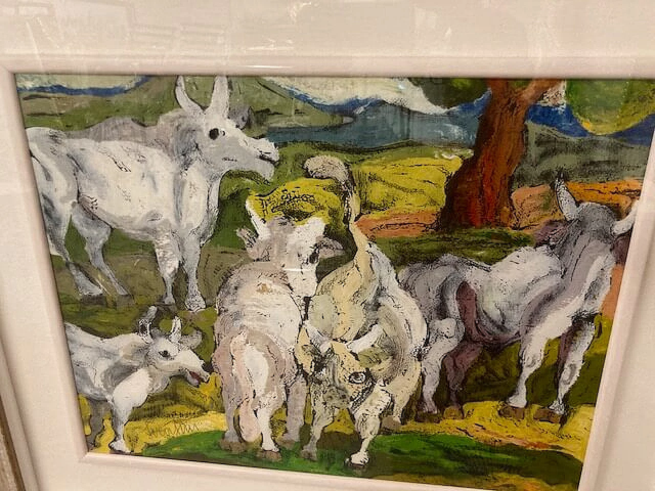 Giuseppe Serafini, Cows and horses in the pasture, oil on hardboard, 2000s 3
