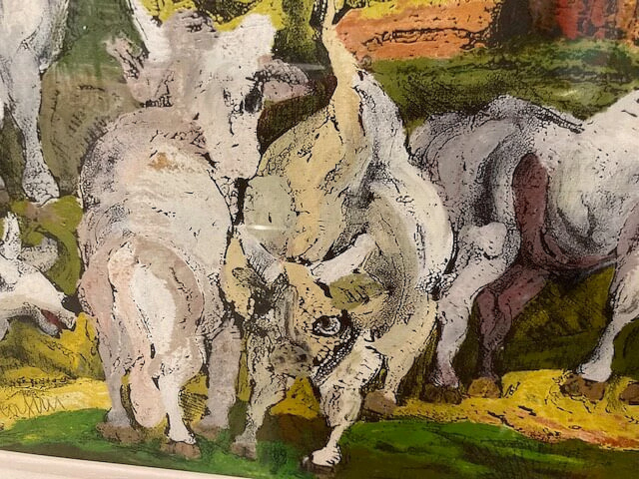 Giuseppe Serafini, Mucche e cavallo al pascolo, olio su faesite, anni 2000 4