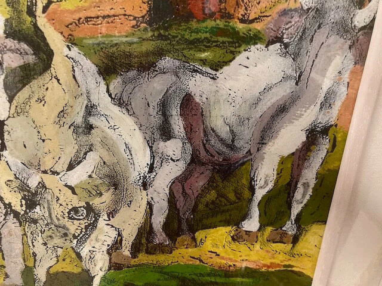 Giuseppe Serafini, Mucche e cavallo al pascolo, olio su faesite, anni 2000 5