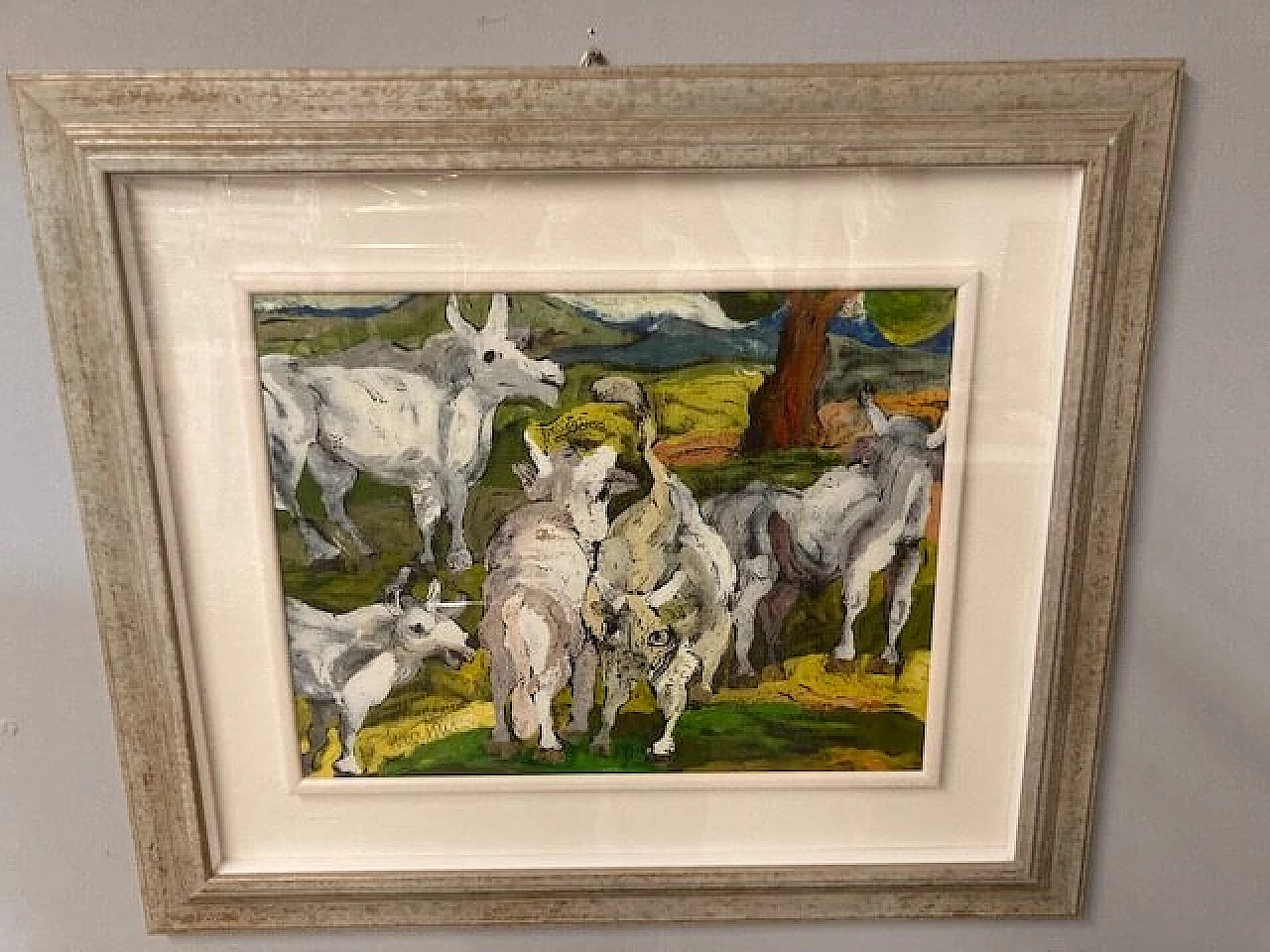 Giuseppe Serafini, Cows and horses in the pasture, oil on hardboard, 2000s 8