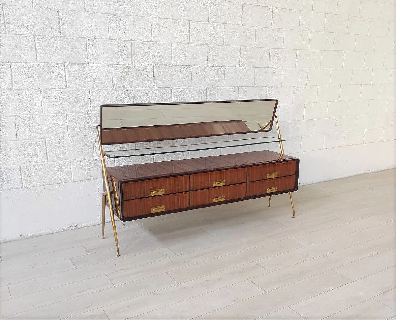 Wood veneered chest of drawers with tilting mirror by Silvio Cavatorta, 1950s 2