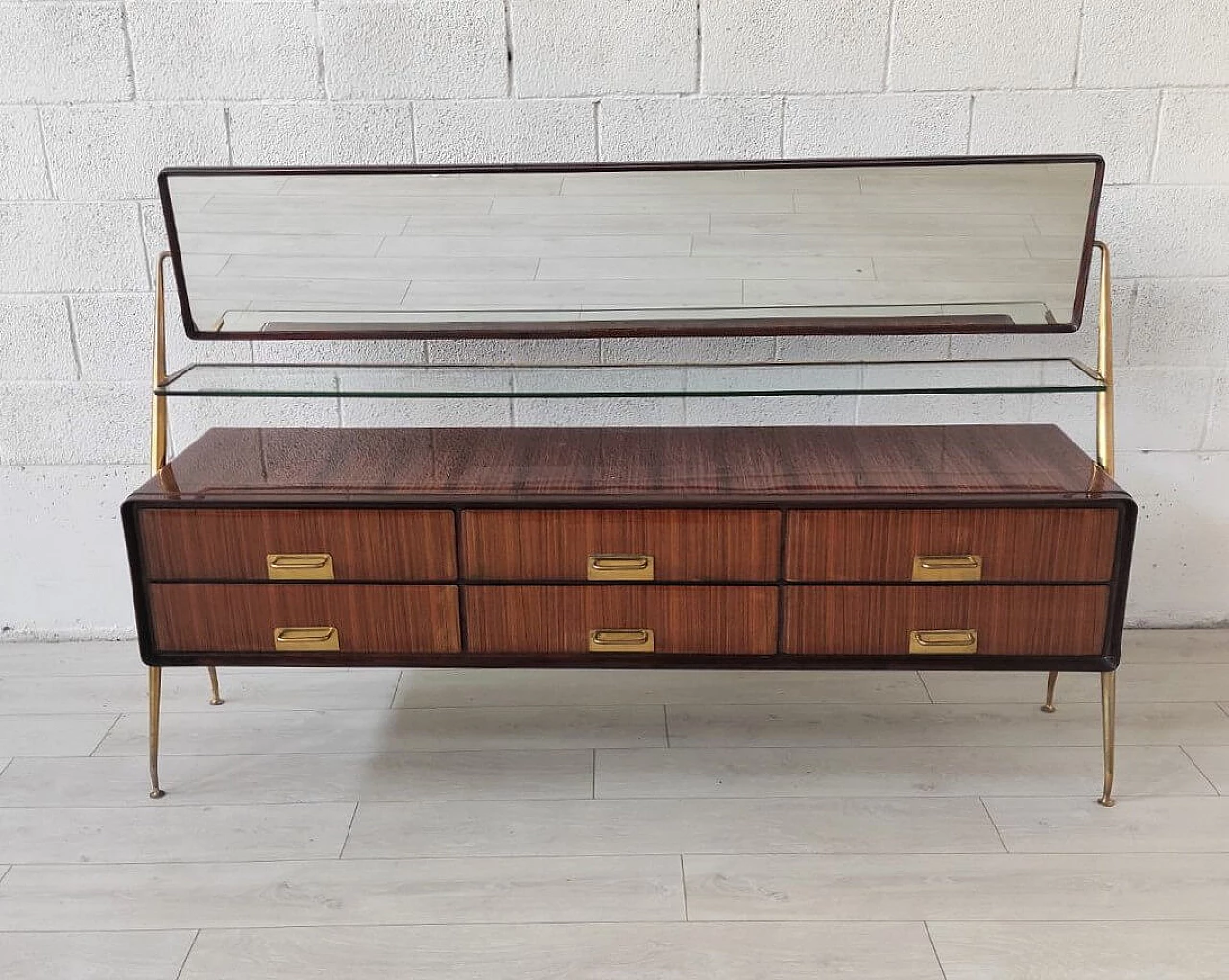 Wood veneered chest of drawers with tilting mirror by Silvio Cavatorta, 1950s 4