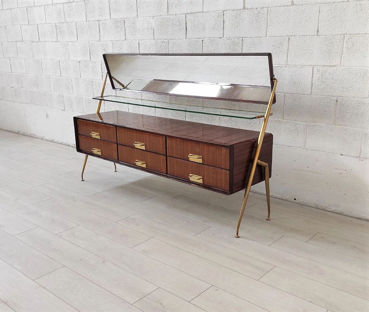 Wood veneered chest of drawers with tilting mirror by Silvio Cavatorta, 1950s 5