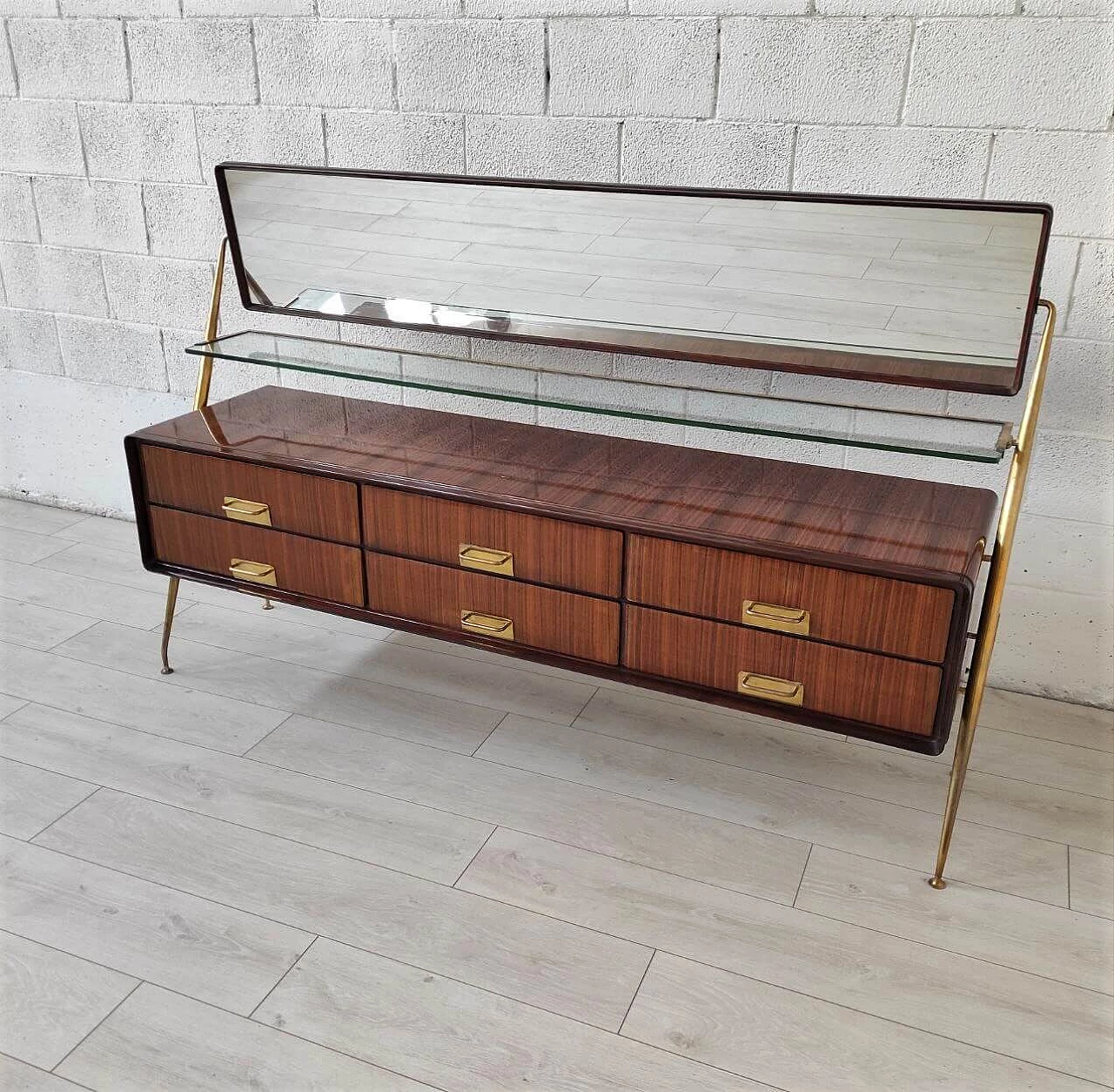 Wood veneered chest of drawers with tilting mirror by Silvio Cavatorta, 1950s 6