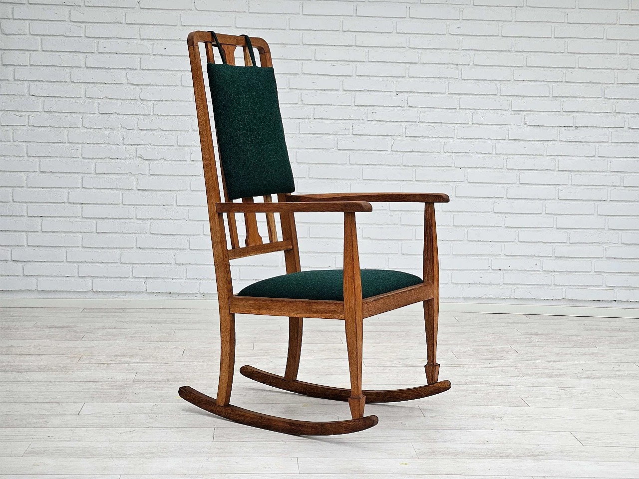 Danish rocking chair with high back in oak and Kvadrat wool, 1960s 1