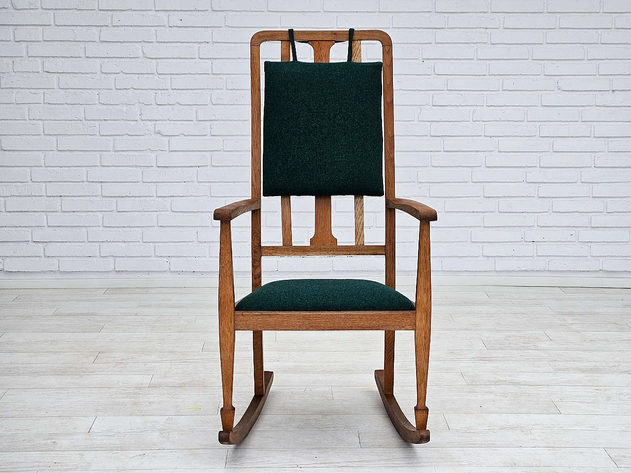 Danish rocking chair with high back in oak and Kvadrat wool, 1960s 5