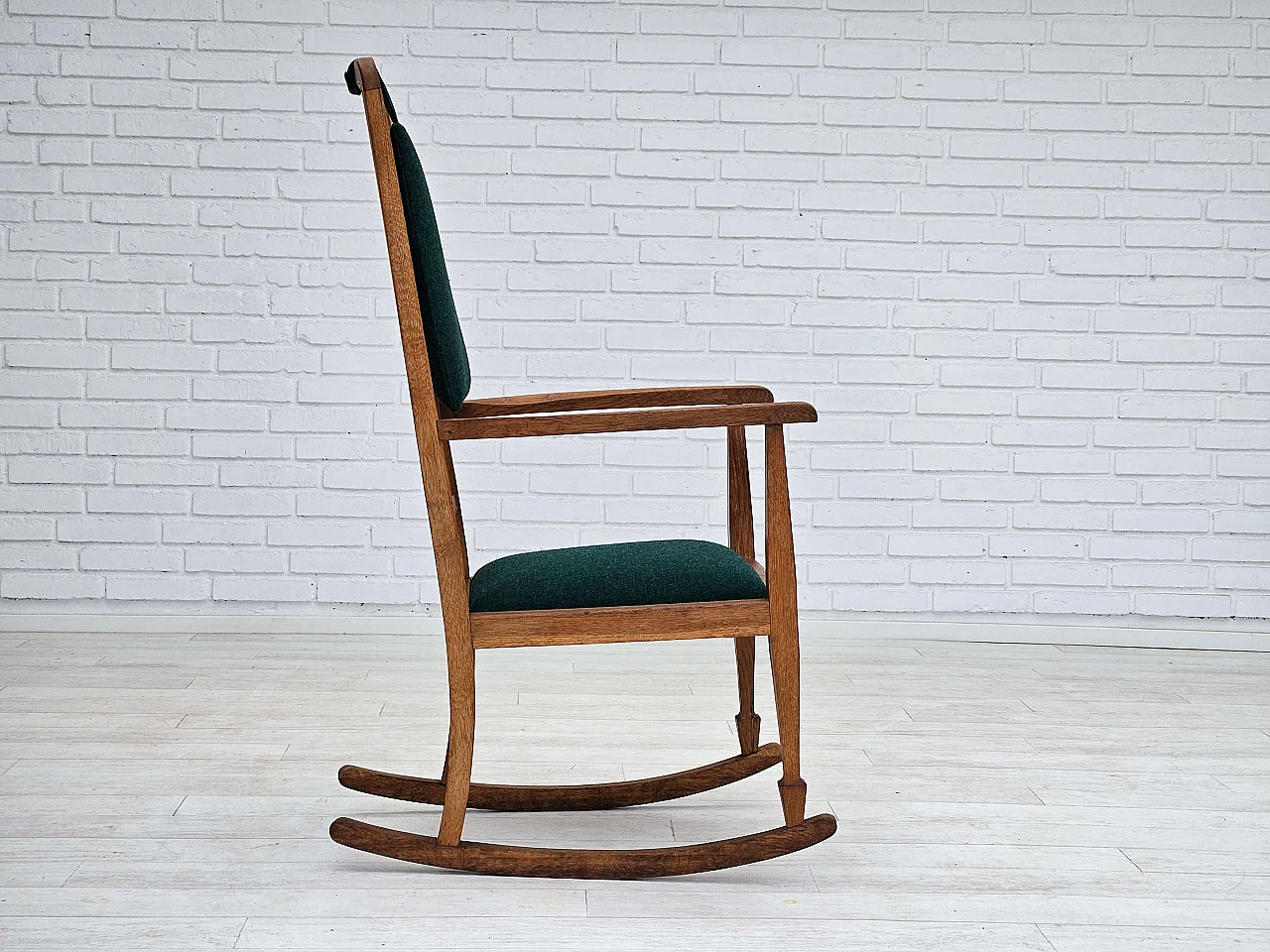 Danish rocking chair with high back in oak and Kvadrat wool, 1960s 8