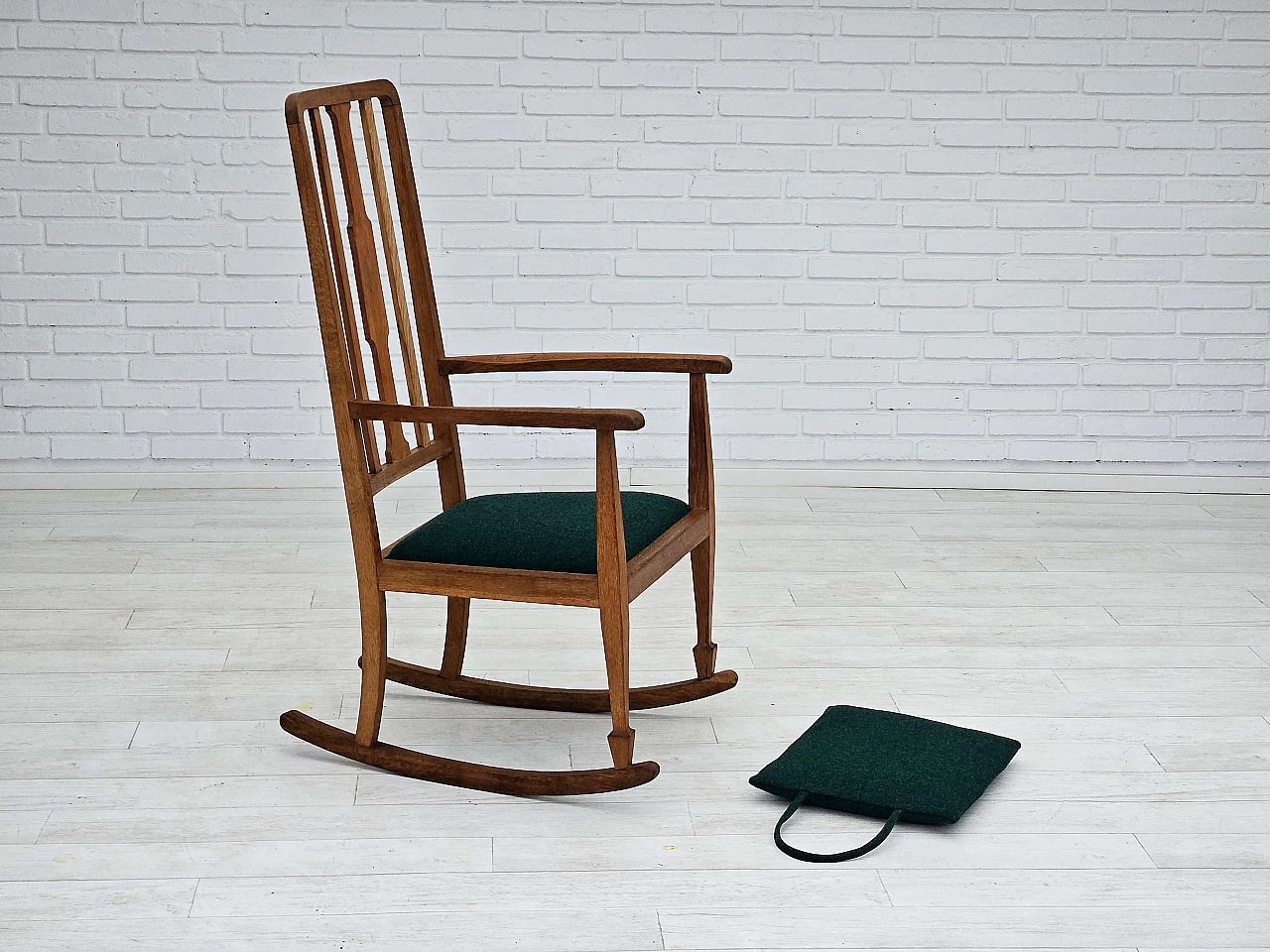 Danish rocking chair with high back in oak and Kvadrat wool, 1960s 14
