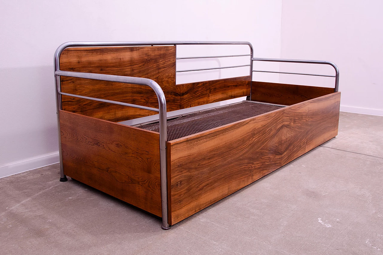 Divano letto Bauhaus in legno e cromo tubolare, anni '30 3