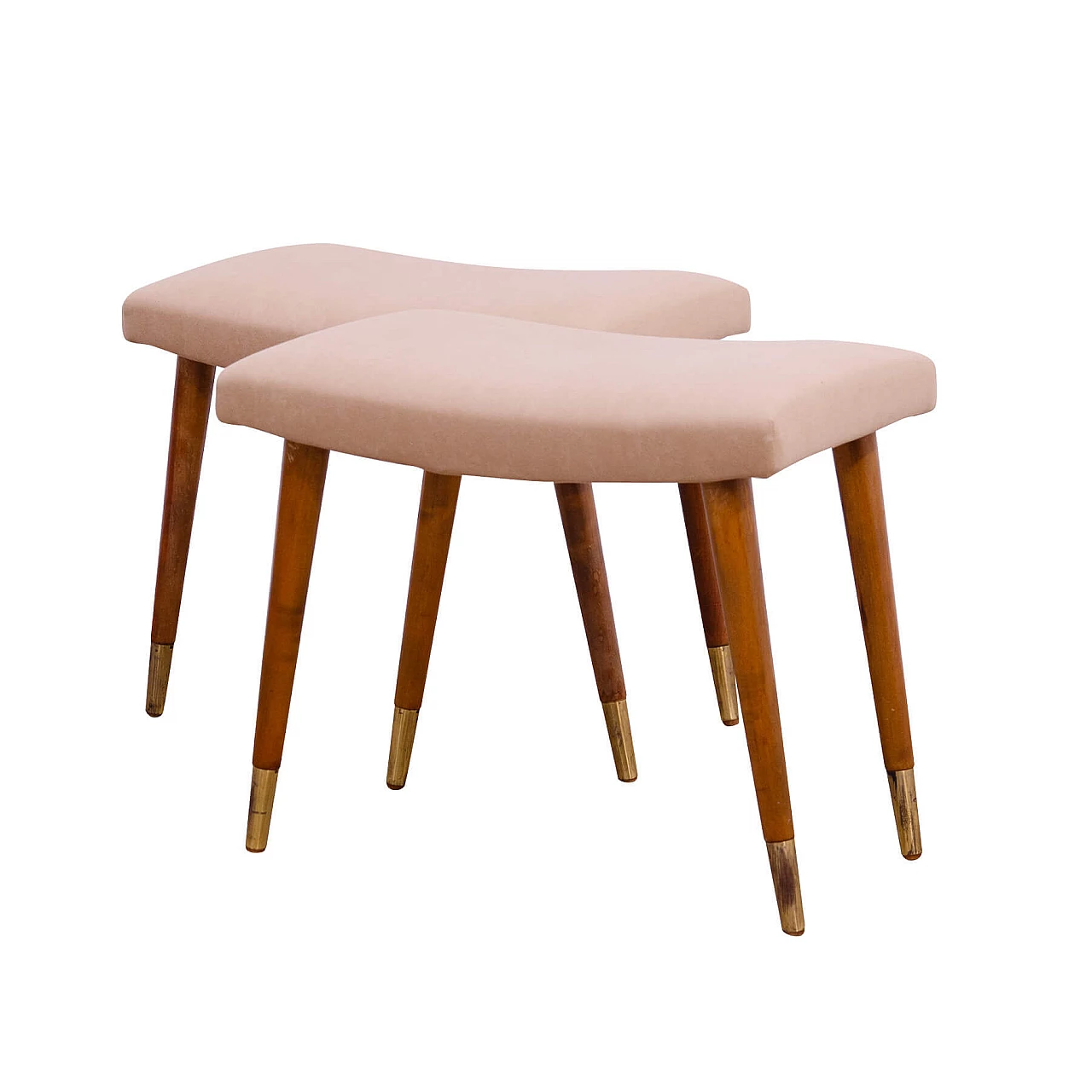 Pair of Scandinavian-style beech and fabric stools by Vyčítal and Sedláček, 1960s 1